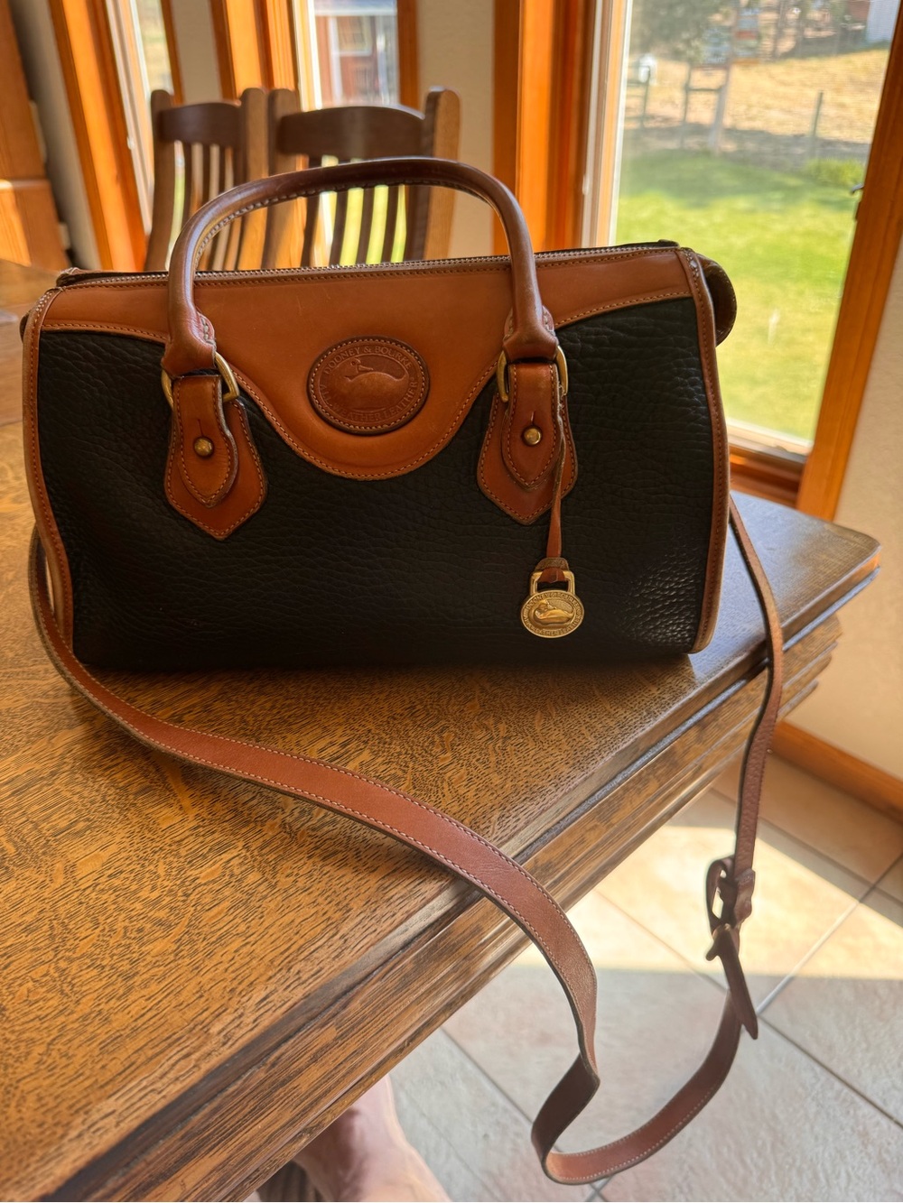 Dooney & Bourke Black and Brown Pebbled Leather Satchel